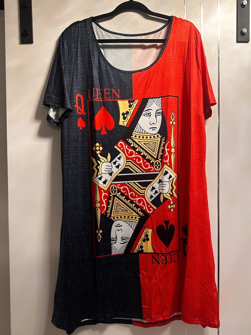 Plus Size 3X (fits 1-2X) Queen of Spades Red & Black Graphic Tunic Tshirt Dress